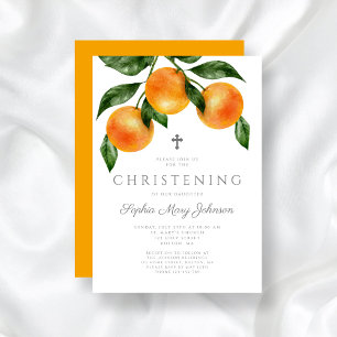 Elegant Oranges Girl Christening Invitation