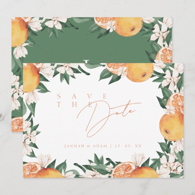 Elegant Oranges Mediterranean Citrus Wedding Save The Date (Front/Back)