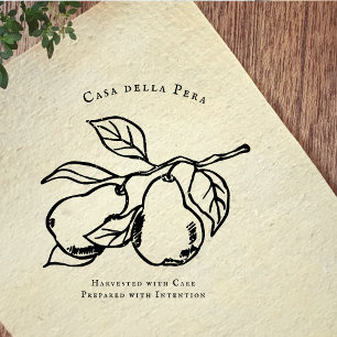 Elegant Orchard Pear Illustration Rubber Stamp