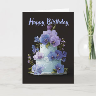 Elegant Orchid Birthday Cake Floral Birthday Card