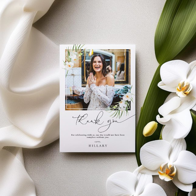 Elegant Orchid bridal shower photo thank you card (Creator Uploaded)