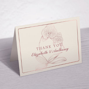 Elegant Orchid Crest Botanical Wedding Thank You  Card