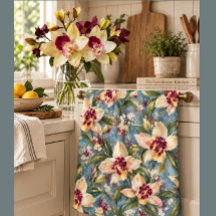 Elegant Orchid Floral Tea Towel | Cottage Kitchen 