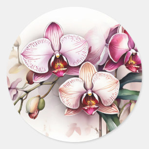 Elegant Orchid Flowers Intricate Watercolor Classic Round Sticker