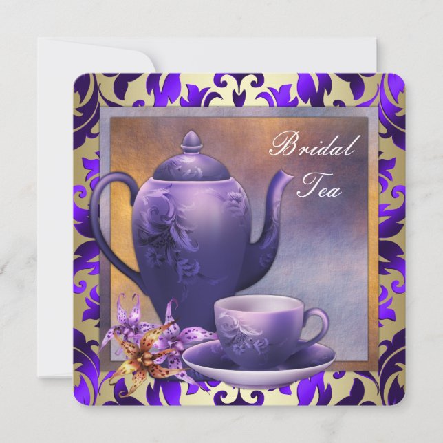 Elegant Orchid Gold Purple Bridal Tea Party Invitation (Front)