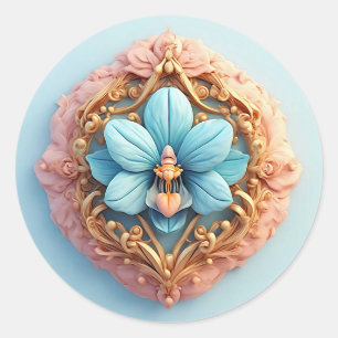 Elegant Orchid in Intricate Golden Frame Classic Round Sticker