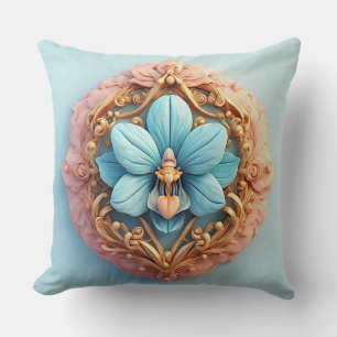Elegant Orchid in Intricate Golden Frame Cushion