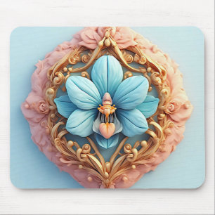 Elegant Orchid in Intricate Golden Frame Mouse Pad