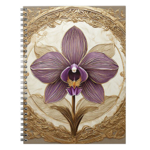 Elegant Orchid in Intricate Golden Frame Notebook