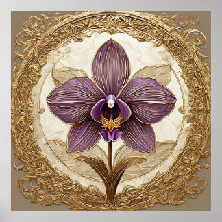 Elegant Orchid in Intricate Golden Frame Poster