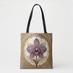 Elegant Orchid in Intricate Golden Frame Tote Bag