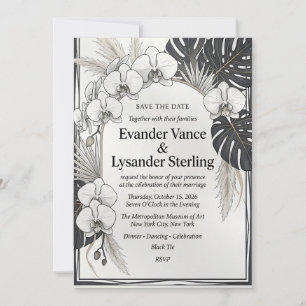 Elegant Orchid & Monstera Wedding Invitation