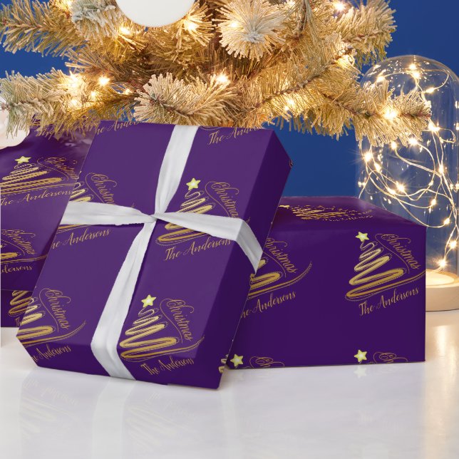 Elegant Orchid Purple Gold Foil Christmas Tree Wrapping Paper (Holidays)