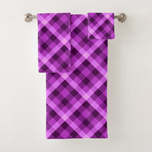 Elegant Orchid Purple Plaid Bath Towel Set