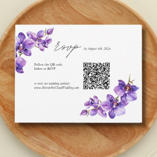 Elegant Orchid script wedding QR code RSVP Card