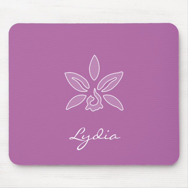 Elegant Orchid Simple Bold Purple Flower With Name Mouse Pad (Front)