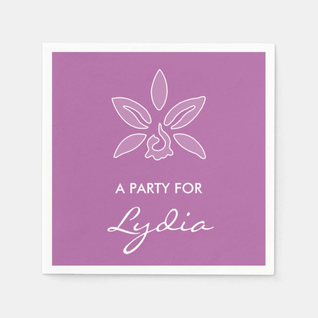Elegant Orchid Simple Bold Purple Flower With Name Napkin (Front)