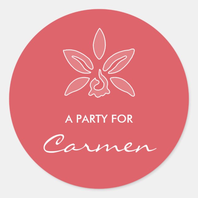 Elegant Orchid Simple Hot Red Flower With Name Classic Round Sticker (Front)