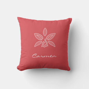 Elegant Orchid Simple Hot Red Flower With Name Cushion