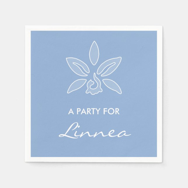 Elegant Orchid Simple Powder Blue Flower With Name Napkin (Front)