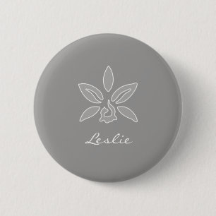 Elegant Orchid Simple Rich Grey Flower With Name 6 Cm Round Badge