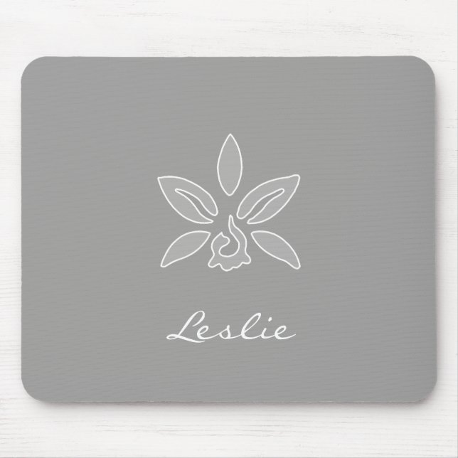 Elegant Orchid Simple Rich Grey Flower With Name Mouse Pad (Front)