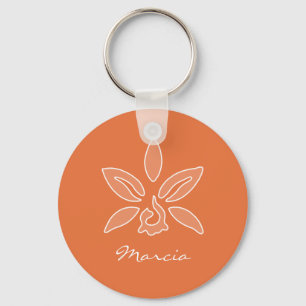 Elegant Orchid Simple Rich Orange Flower and Name Key Ring