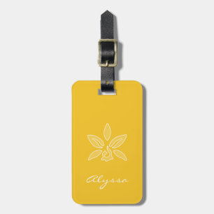 Elegant Orchid Simple Rich Yellow Flower With Name Luggage Tag