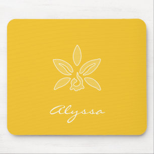 Elegant Orchid Simple Rich Yellow Flower With Name Mouse Pad