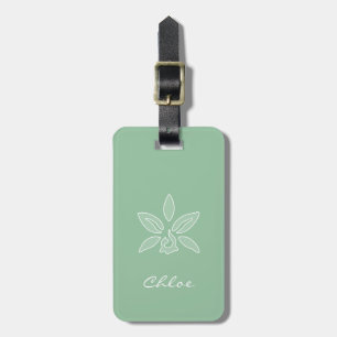 Elegant Orchid Simple Spring Green Flower and Name Luggage Tag