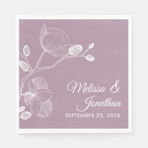 Elegant orchids floral modern purple wedding napkin