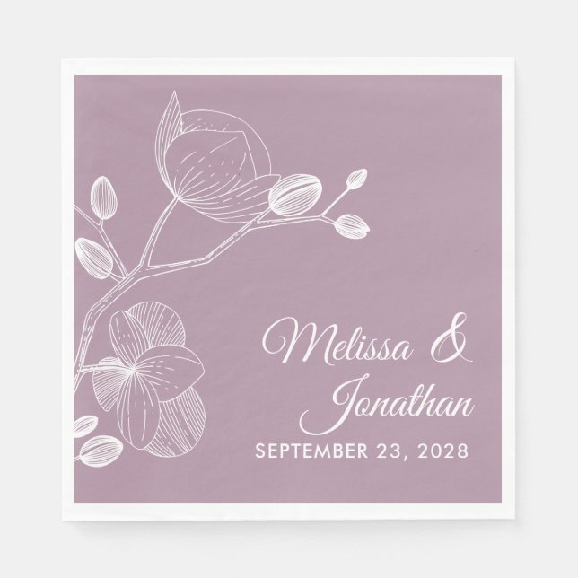 Elegant orchids floral modern purple wedding napkin (Front)