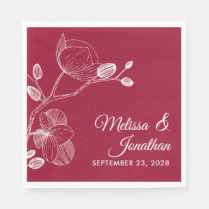 Elegant orchids floral modern red wedding napkin