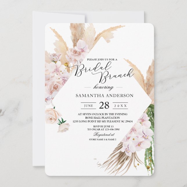 Elegant Orchids & Pampas Beauty Frame Invitation (Front)