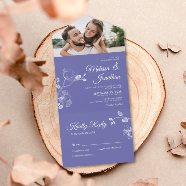 Elegant orchids purple floral botanical wedding all in one invitation (Creator Uploaded)