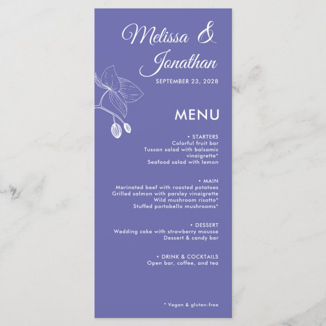 Elegant orchids romantic floral modern wedding men menu (Front)
