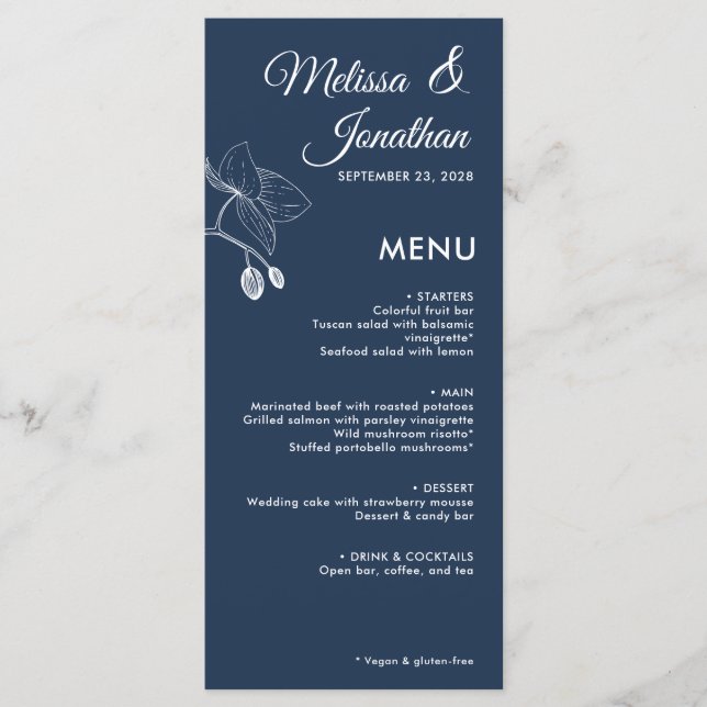 Elegant orchids romantic floral modern wedding menu (Front)