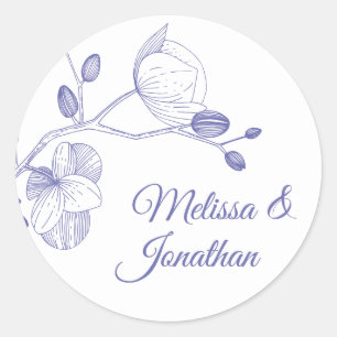 Elegant orchids romantic modern floral wedding cla classic round sticker