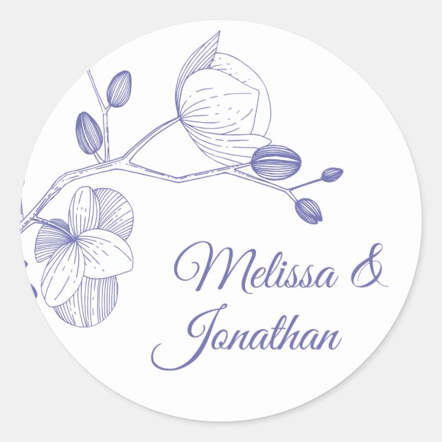 Elegant orchids romantic modern floral wedding cla classic round sticker (Front)