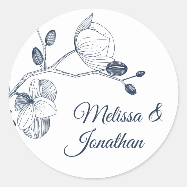 Elegant orchids romantic modern floral wedding classic round sticker (Front)