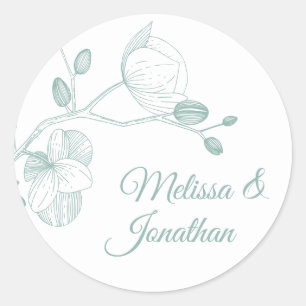 Elegant orchids romantic modern floral wedding classic round sticker