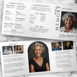 Elegant Order Of Service Obituary 6-Photo Funeral Tri-Fold Programme