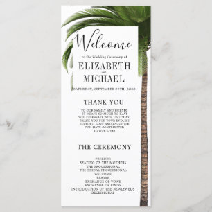Elegant Order of Service  Tropical Palm  Wedding Menu