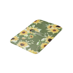 Elegant Organic Green flowers Art for Gifts Bath Mat