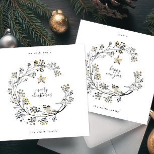 Elegant Organic Kraft Wreath Merry Christmas Holiday Card