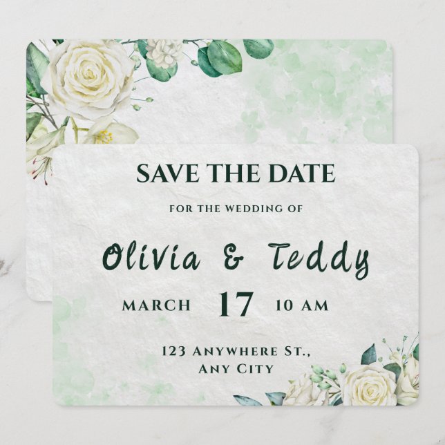Elegant Organic Modern Wedding Save The Date (Front/Back)