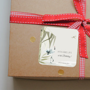 Elegant Oriental Bamboo Crane Birthday Gift Square Sticker