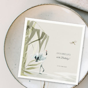 Elegant Oriental Bamboo Crane Birthday Party Napkin