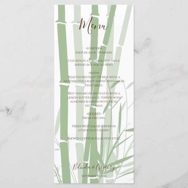 Elegant Oriental Bamboo Wedding  Menu (Front)