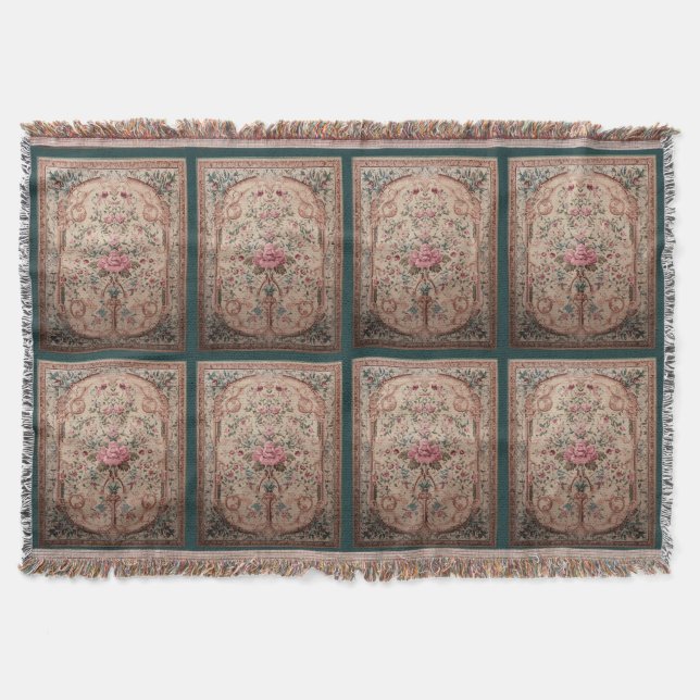 Elegant Oriental Floral Throw Blanket (Front)